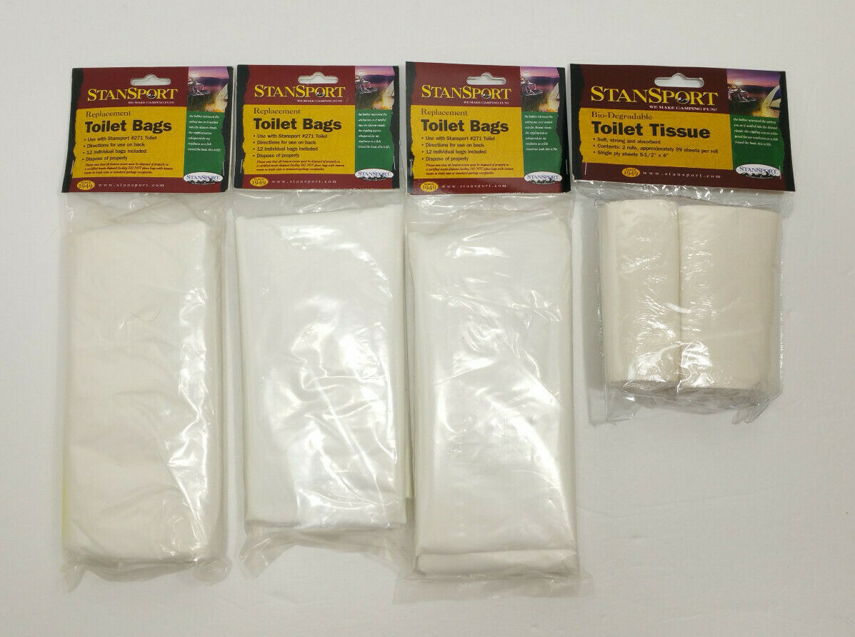 Bundle StanSport Toilet Bags 3 Pks (36 bags) & Toilet Tissue 1 Pk (2 rolls) NEW
