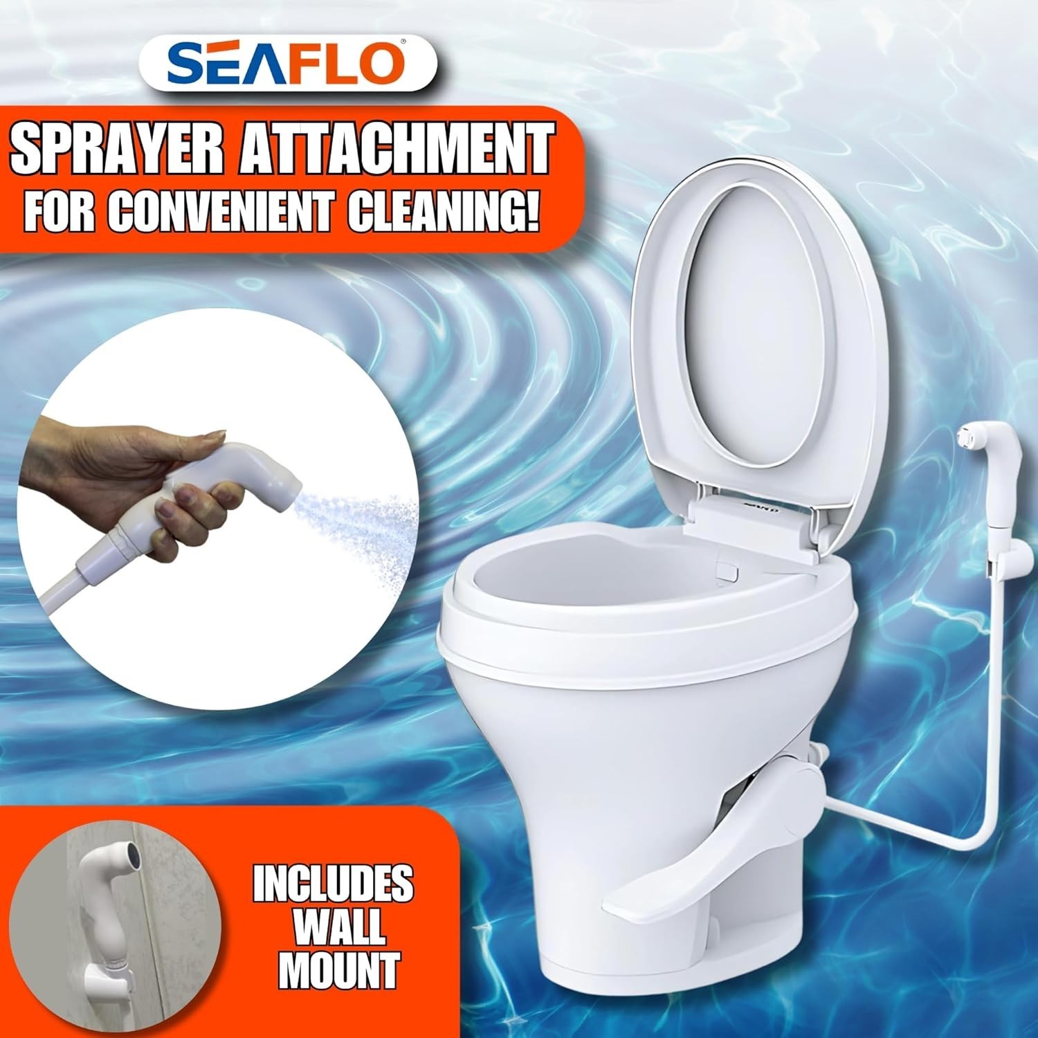 Residential Height Camper/RV Toilet with Sprayer Attachment, 18.5” Standard H…