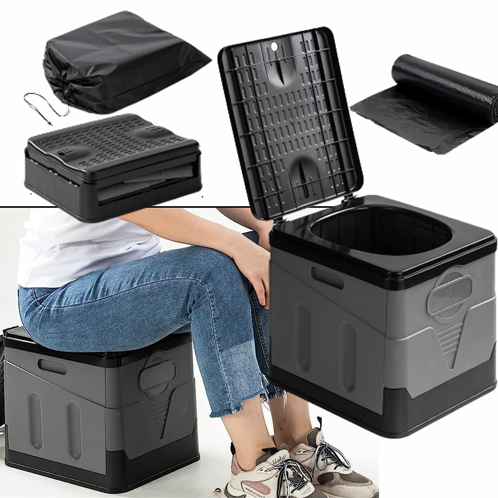 Portable Folding Toilet for Camping, Compact Camping Potty with Lid & Trash Bags