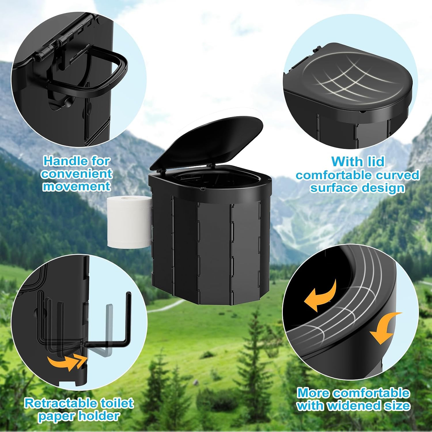 PAHTTO Portable Camping Toilet, Folding Toilet for Adults with Lid and Retractab