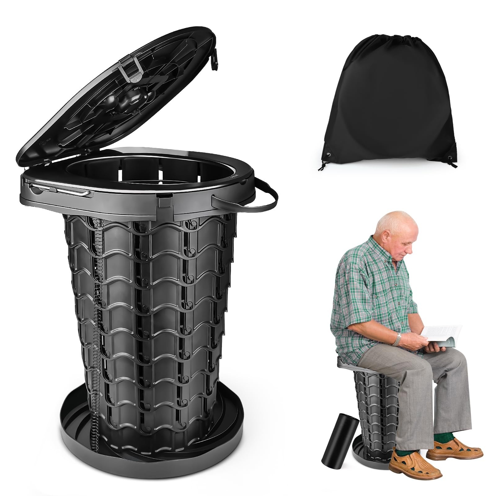 XXL Retractable Portable Toilet Travel Toilet (440lbs Capacity) Adjustable He…