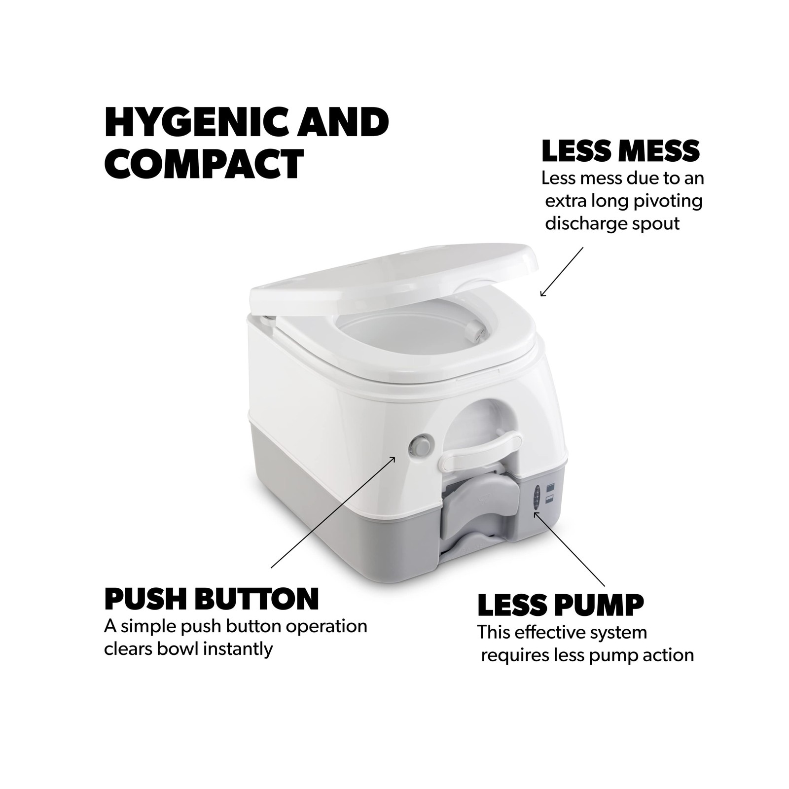 Dometic 1223.0154 301097206 970-Series Portable Toilet – 2.6 Gallon, Gray
