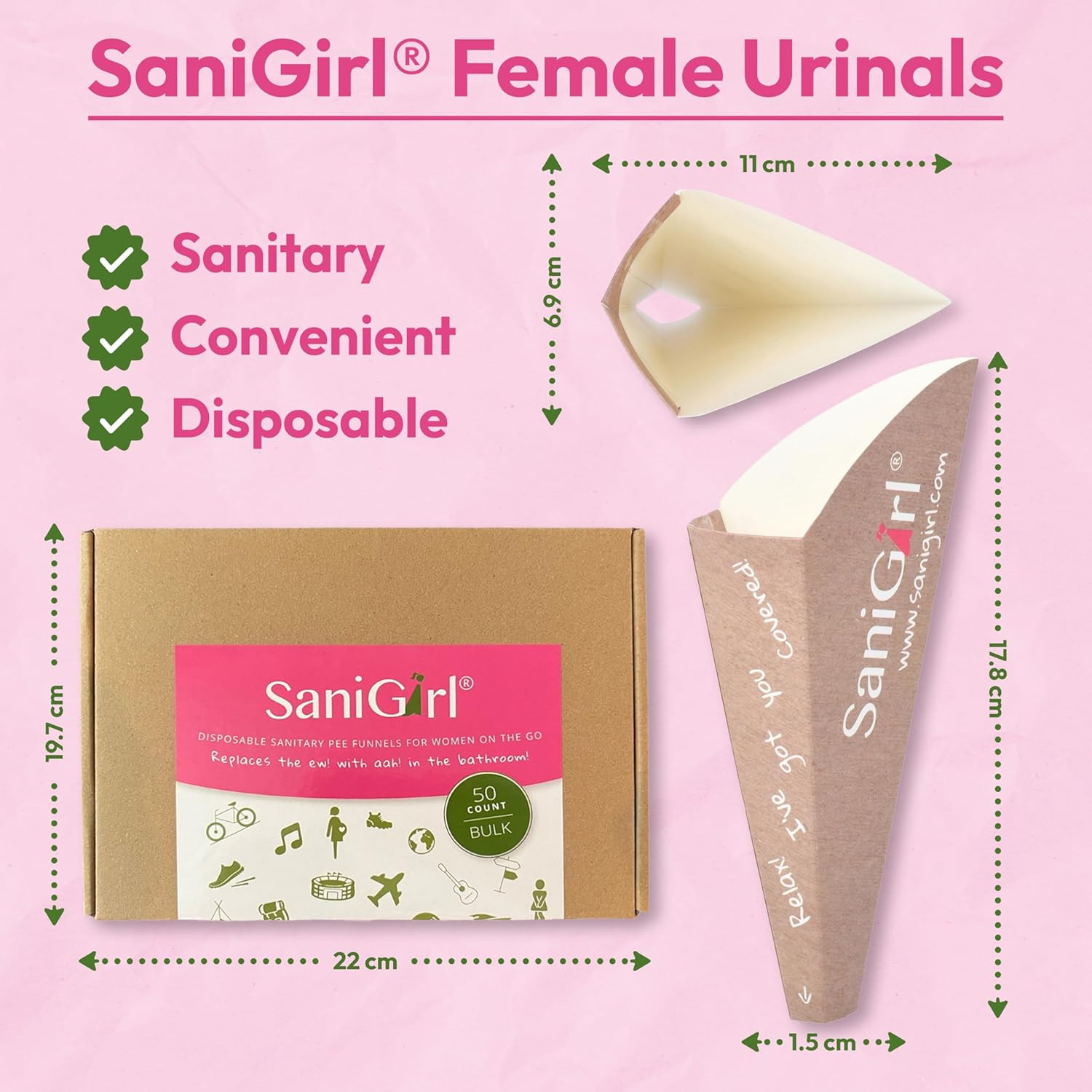 Sanigirl Pee Funnel for Women – Female Urinals for Women – Disposable Recyclable