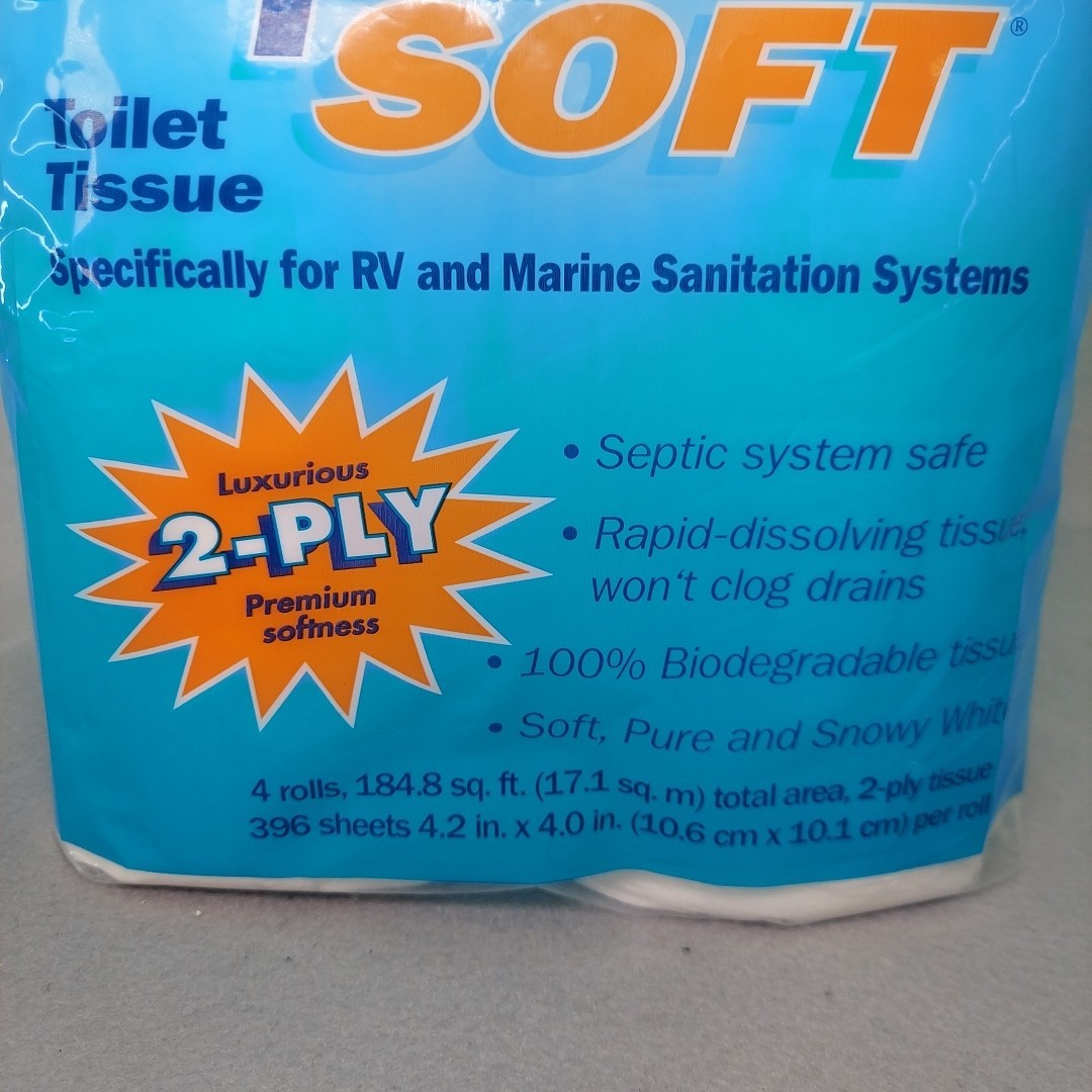 Aqua-Soft Toilet Tissue Paper Camp RV & Marine Septic Sanitation 2-ply 4-Rolls