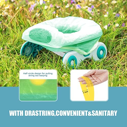 Portable Travel Potty Chair Liners Bags Universal with Drawstring, 90 Green