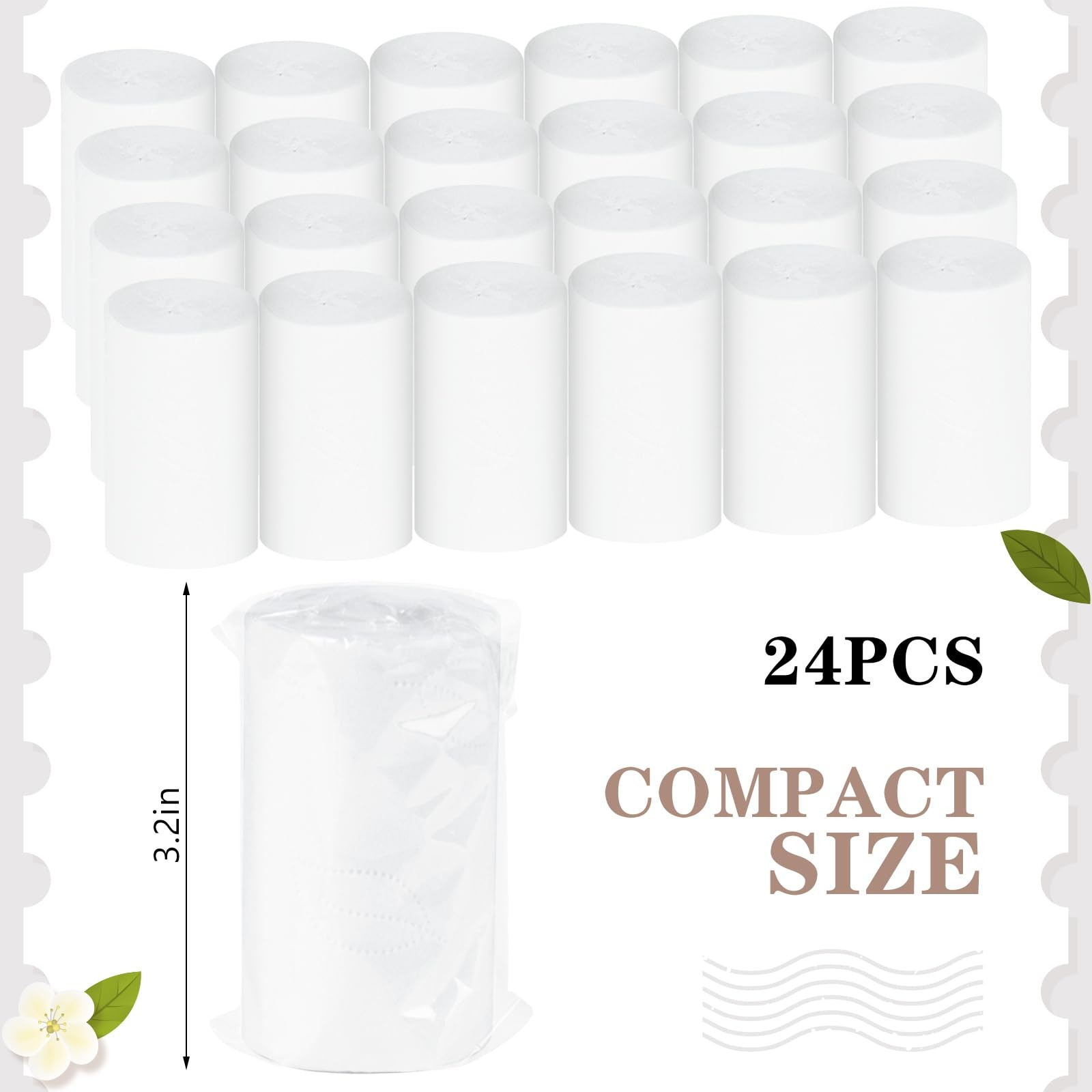 24 Packs Packable Camp Toilet Tissue Soft Travel Toilet Paper Coreless Trave…