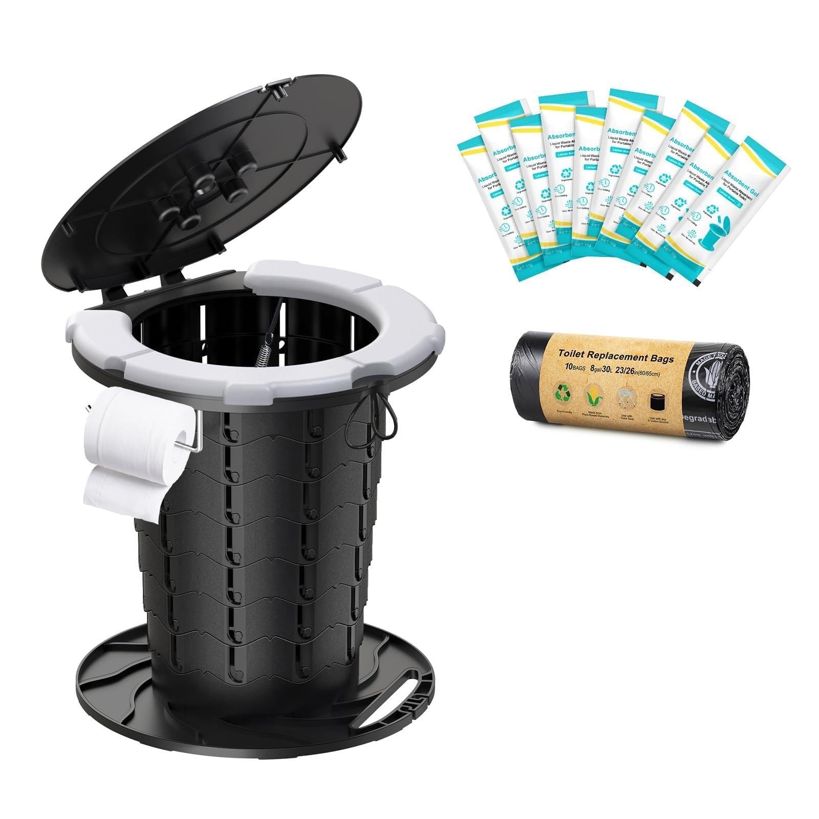 Upgraded Retractable Portable Toilet with Soft Cushioned Seat, 350LBS Foldabl…