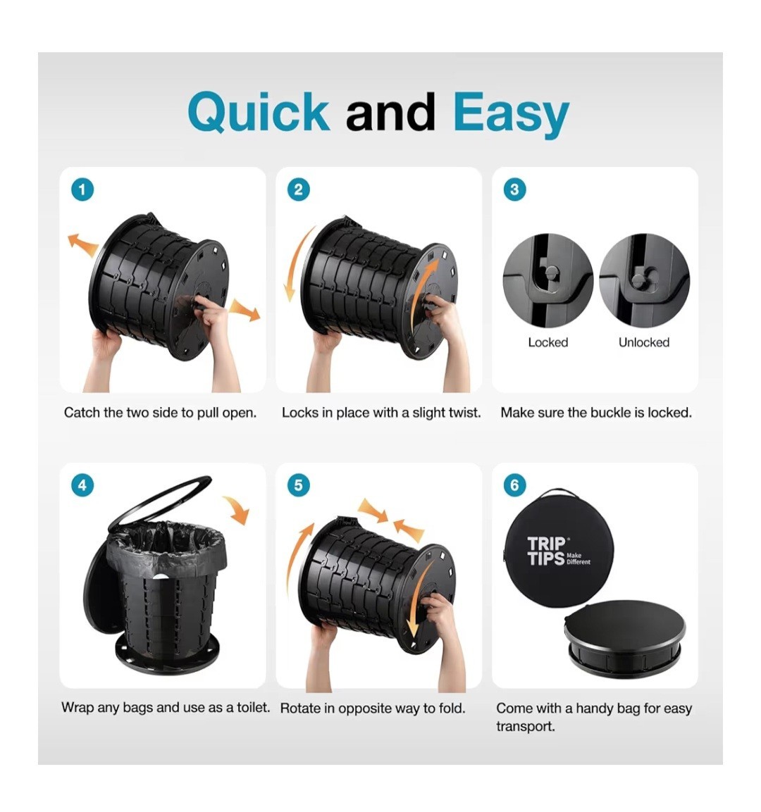 Adjustable Height Portable Toilet for Travel & Camping – Lightweight & Durable