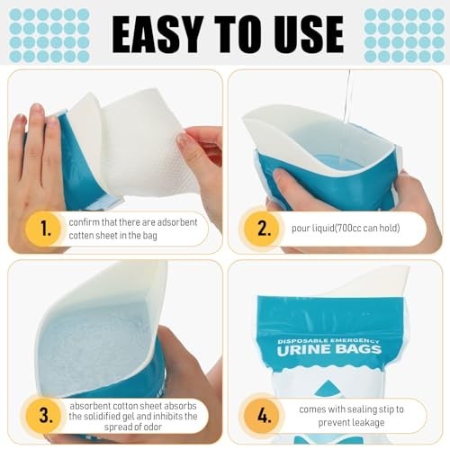 50 Pcs Disposable Urinal Bags – Portable Emergency Pee Bags for Travel, Camping,
