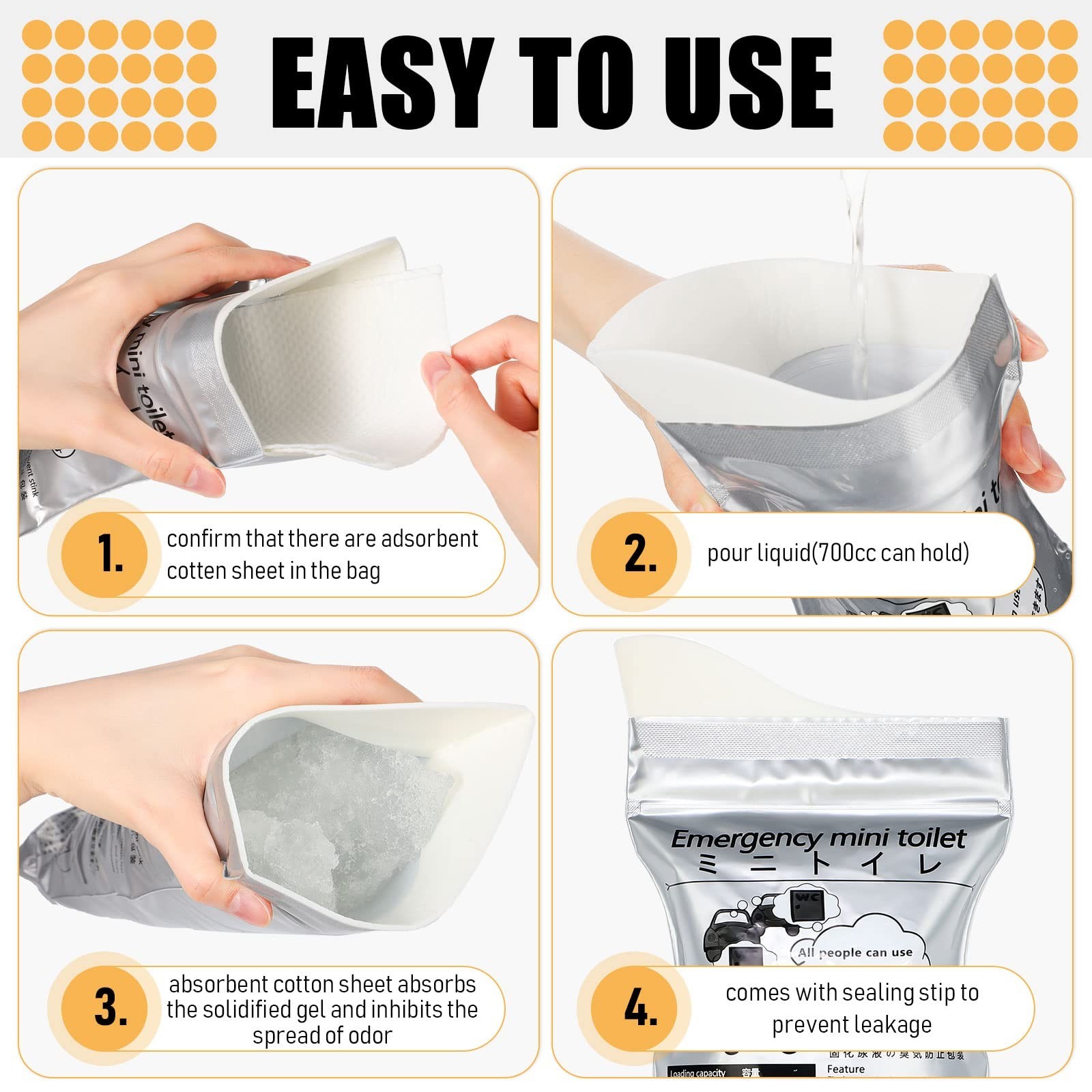 50 Pcs Disposable Urinal Bags – Portable Pee Bags for Travel, Camping & Emergenc