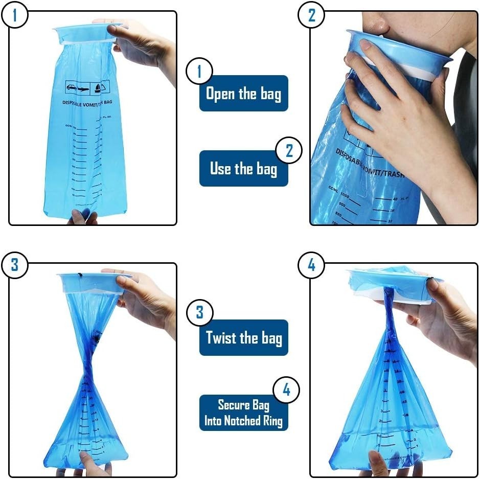 50 Pack Emesis Bag, Disposable Vomit Bags, Aircraft & Car Sickness Bag, Nausea B