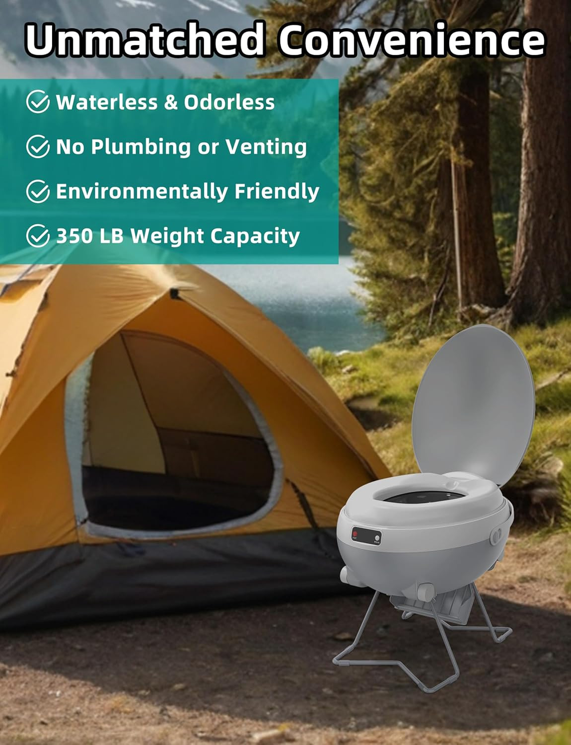 Dry Flush Toilet, Portable Waterless Self-Contained Rechargeable Toilet, Ideal f