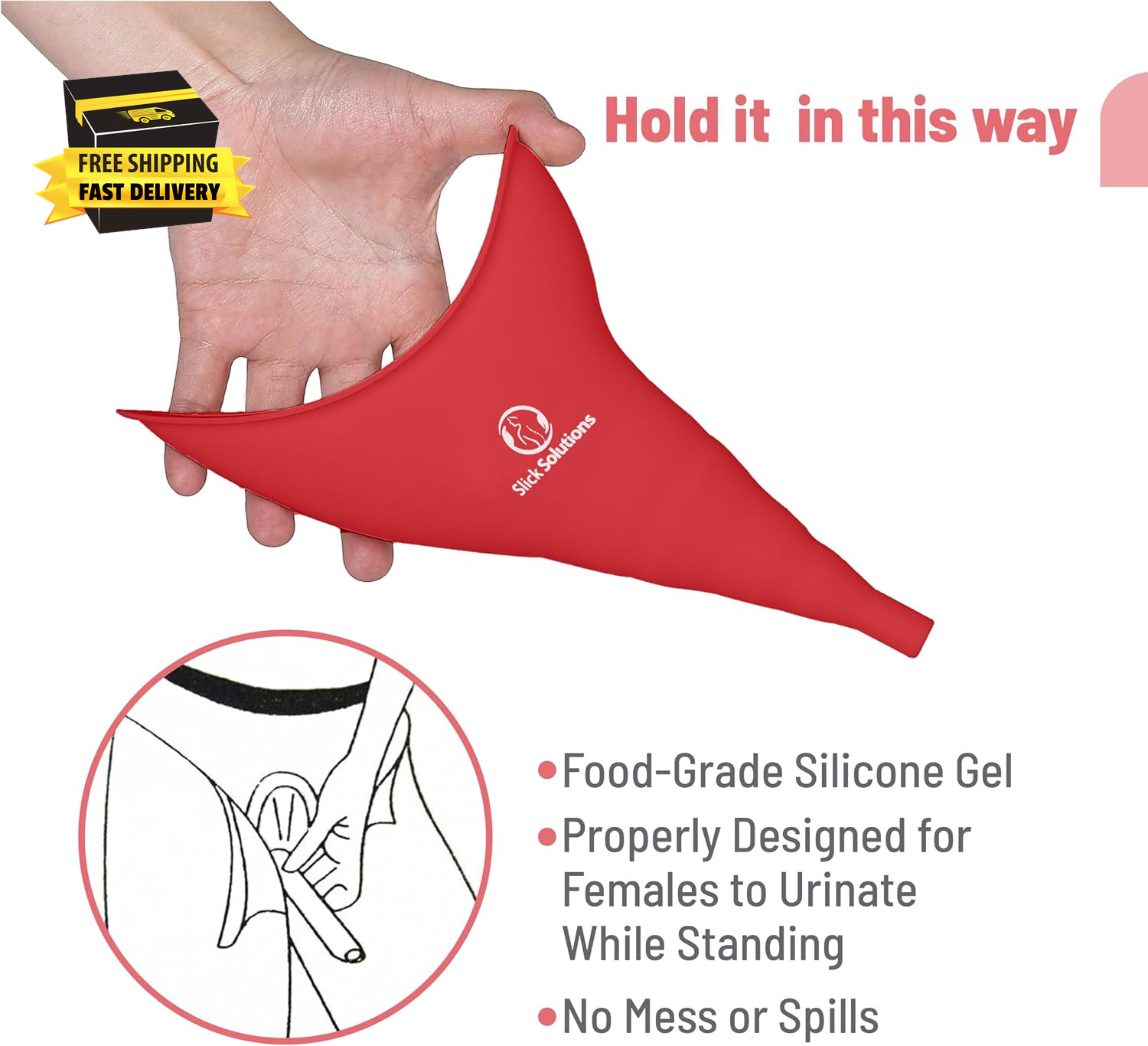 Slick- Female Urination Device, Red Female Urinal, Urinal for Women, Pee Funnel
