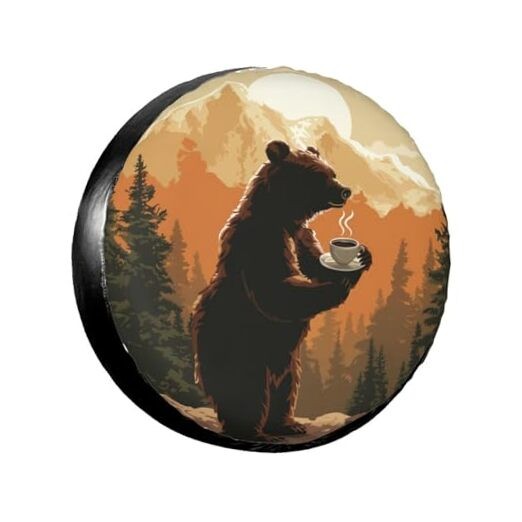 Spare Tire Cover for Rv Trailer Camper- Waterproof 15 inch Sunset Bear Coffee