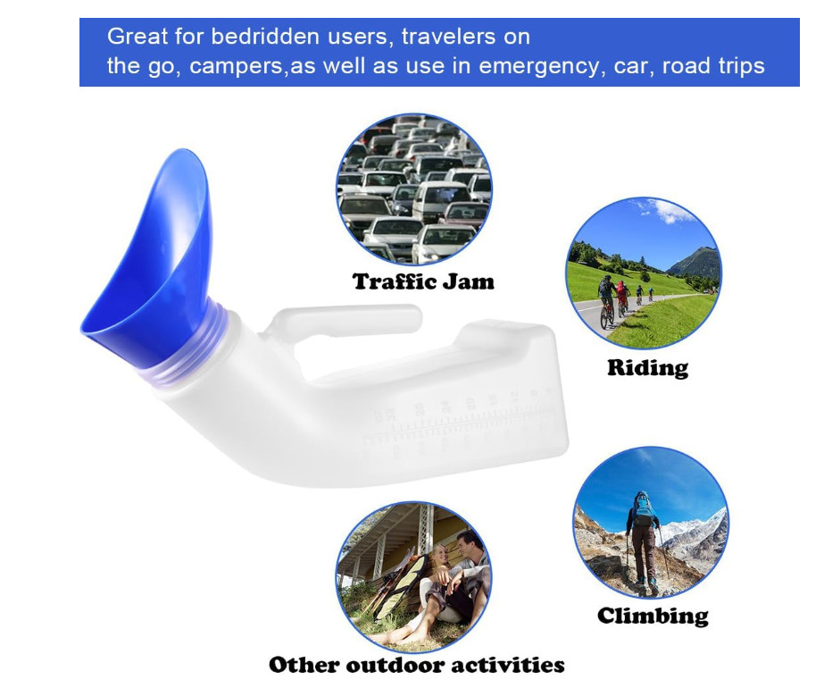 Portable Urinal Bottle 1200ML Unisex Spill Proof Travel Pee Bottle Funnel