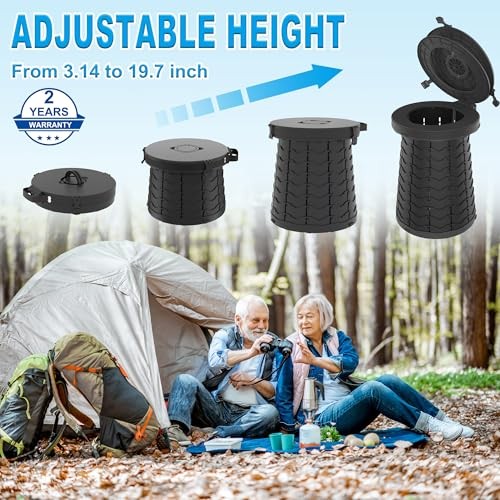XXL Portable Toilet – 19.7″ H Taller Wider Collapsible Foldable Camping Black