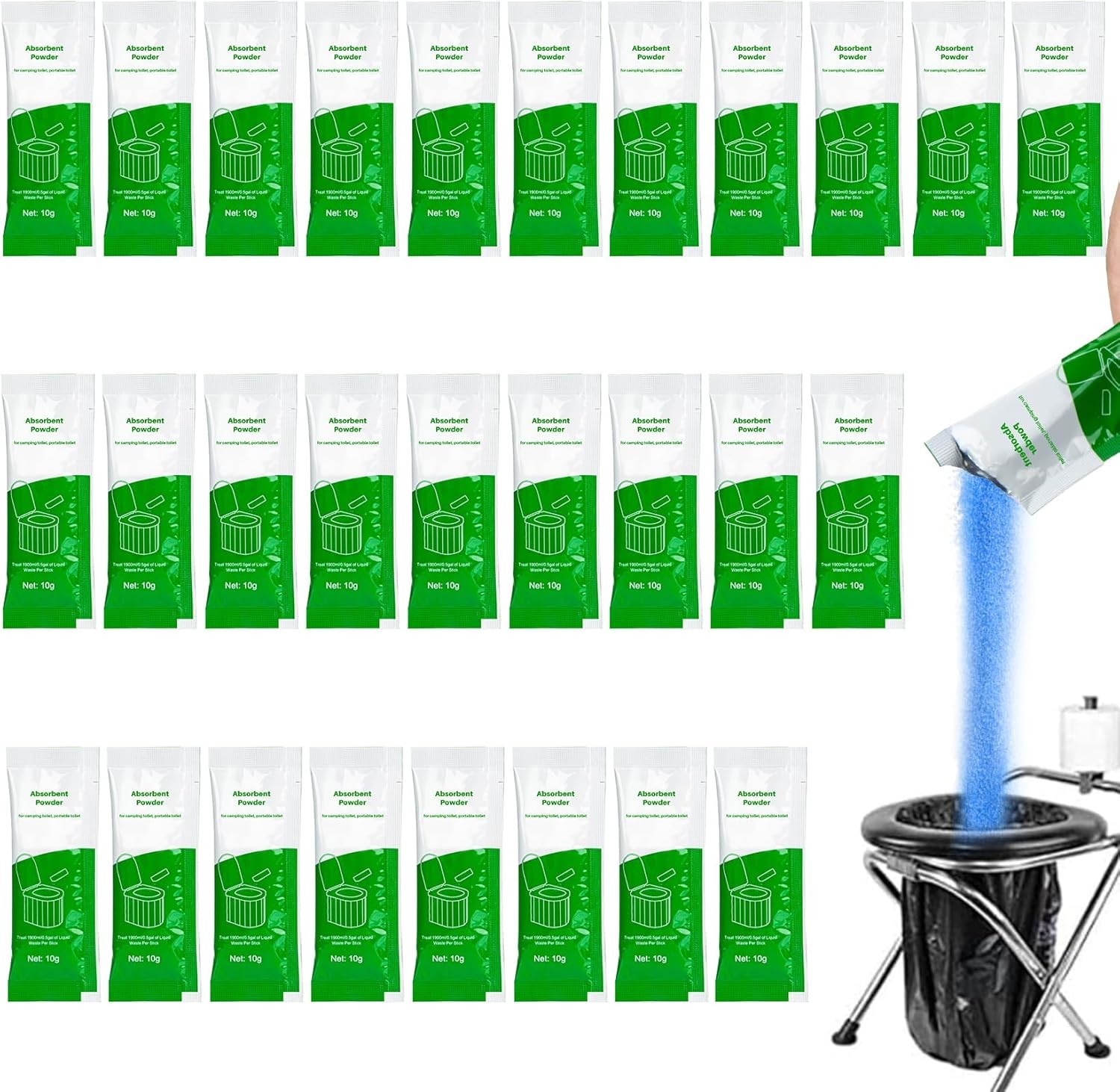 28 Packs Absorbent Gel Powder – Liquid Absorbing Polymer for Portable Toilet Cam