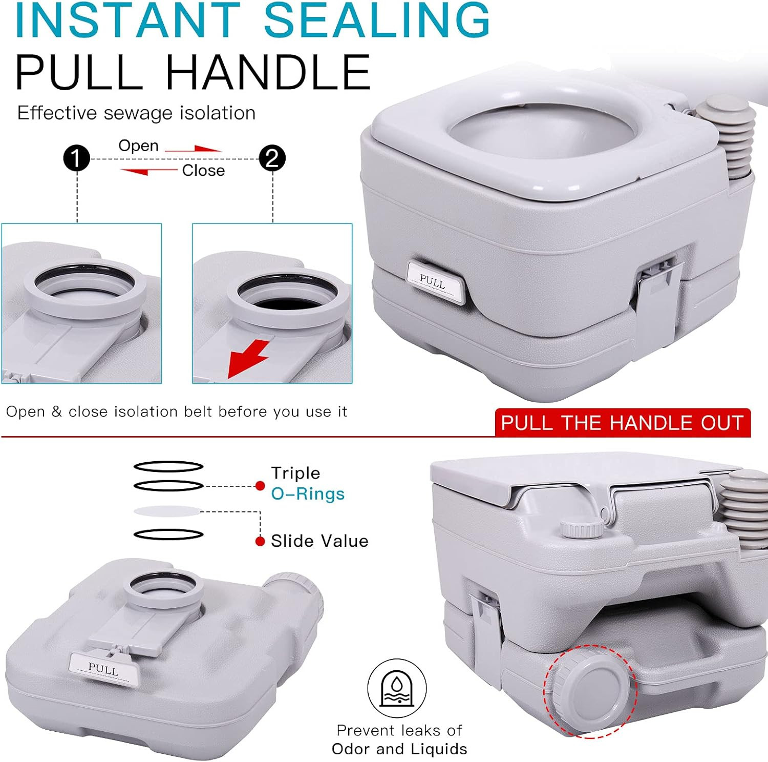 Portable 2.6 Gallon Outdoor Toilet for RV, Camping, Boating – Leak-Proof Grey
