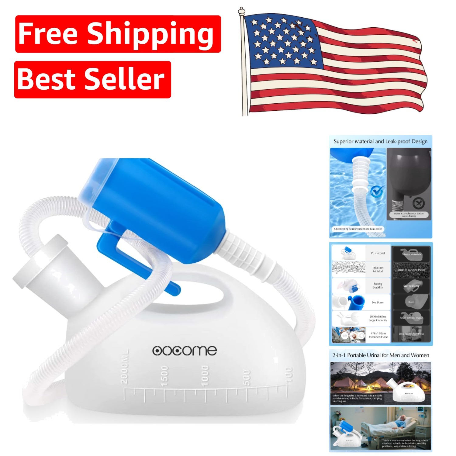 Lightweight 2000 ml Male Urinal Bottle – Perfect for Bedside & Wheelchair