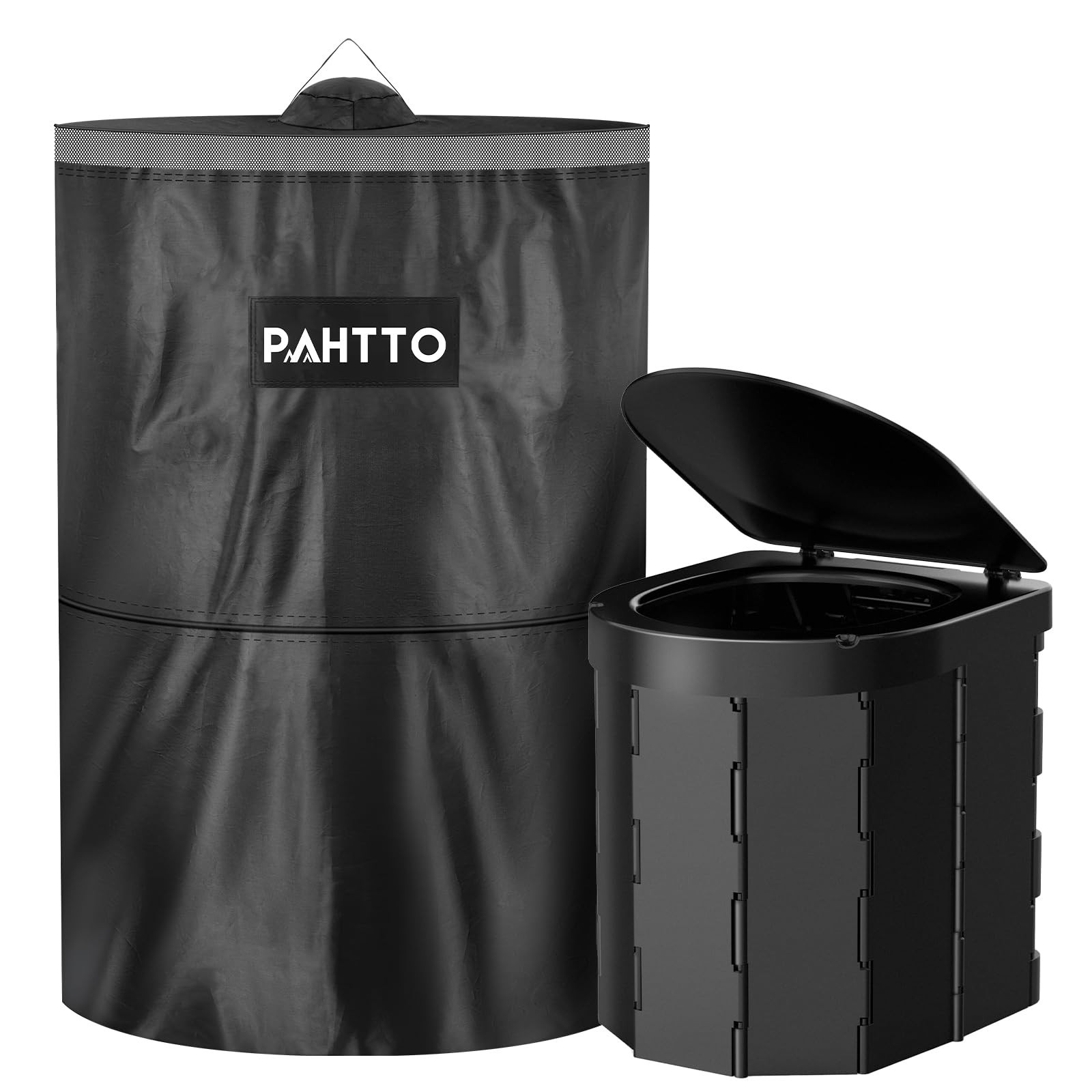 PAHTTO Portable Toilet with Privacy Popup Tent 2-in-1 Phone Shelf &Paper Holder