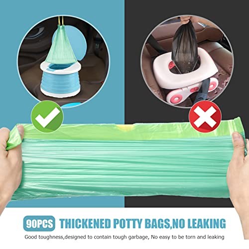 Portable Travel Potty Chair Liners Bags Universal with Drawstring, 90 Green