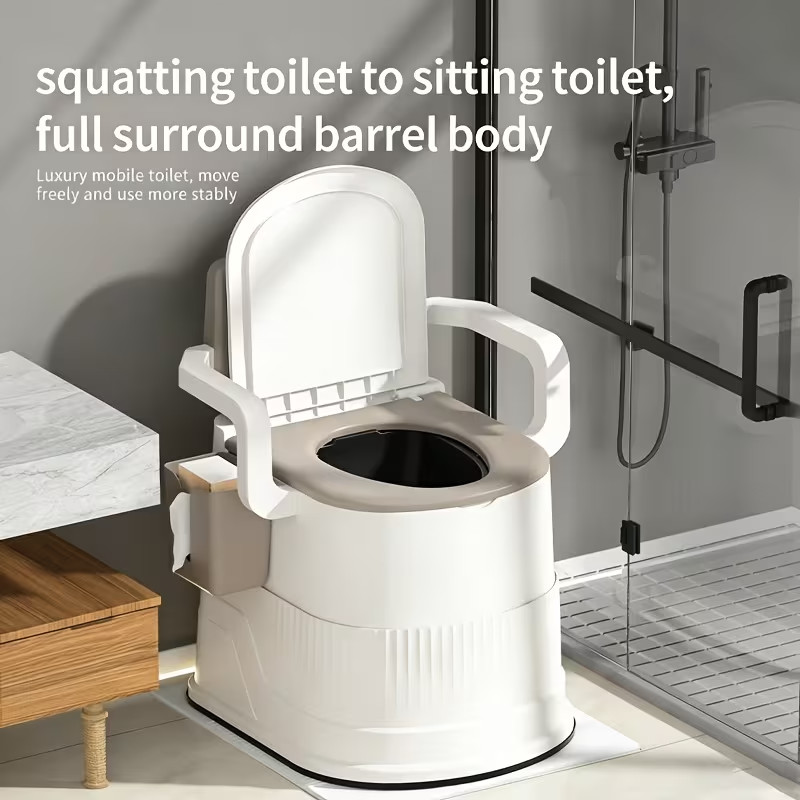 Portable Toilet Handrail Design Camping RV Toilet for Home, Boat, Van, Travel