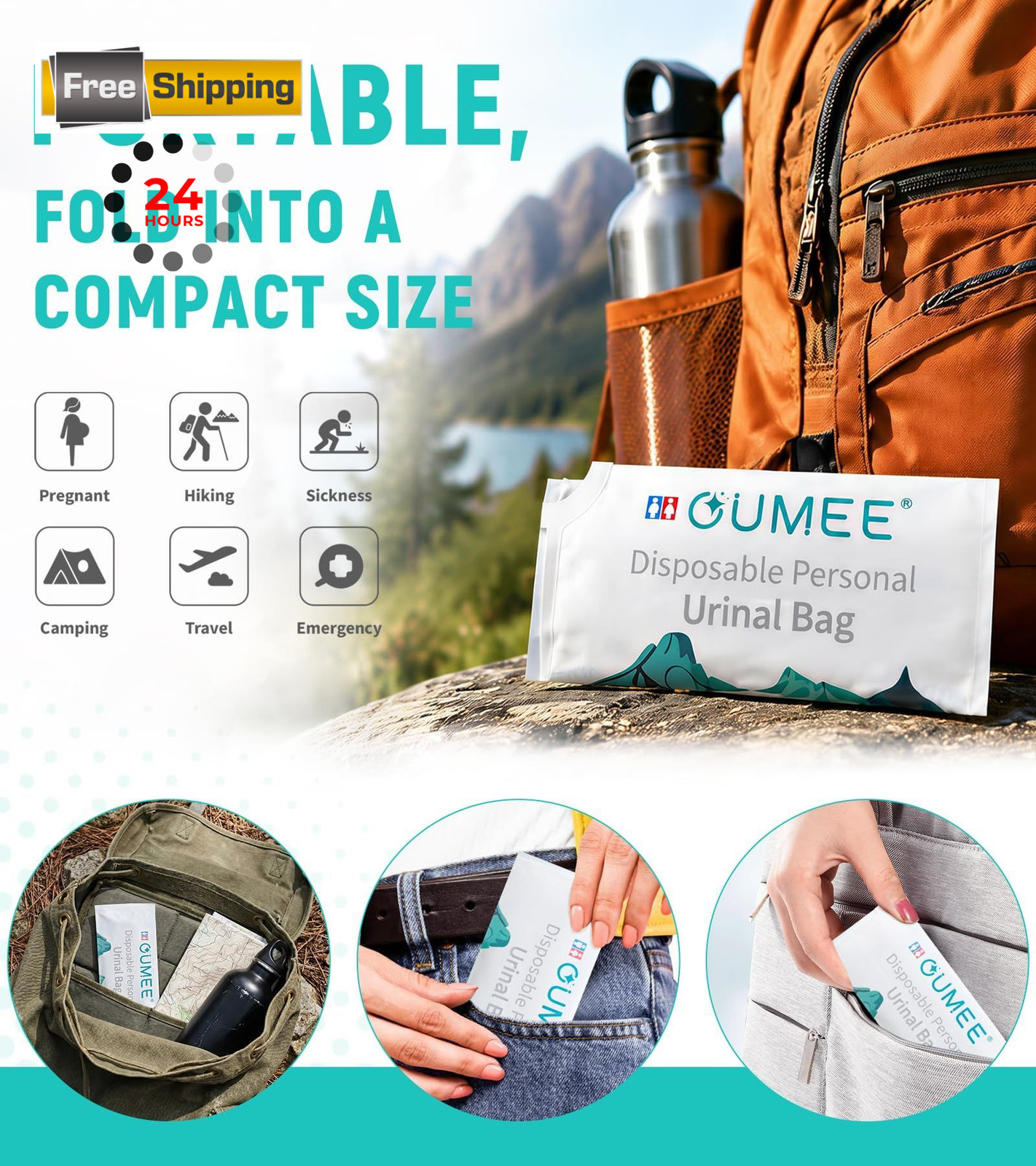 OUMEE 850ML Emergency Disposable Urinal Bags, 8/12/20/28 Pcs Large, white