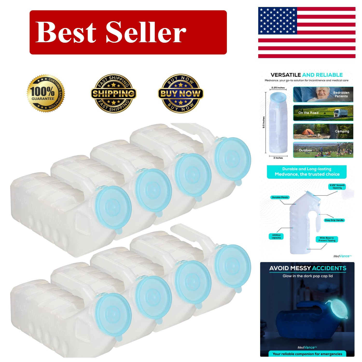 Travel Ready 1000ml Men’s Urinals – Spill-Proof with Ergonomic Handle, 8 Pack
