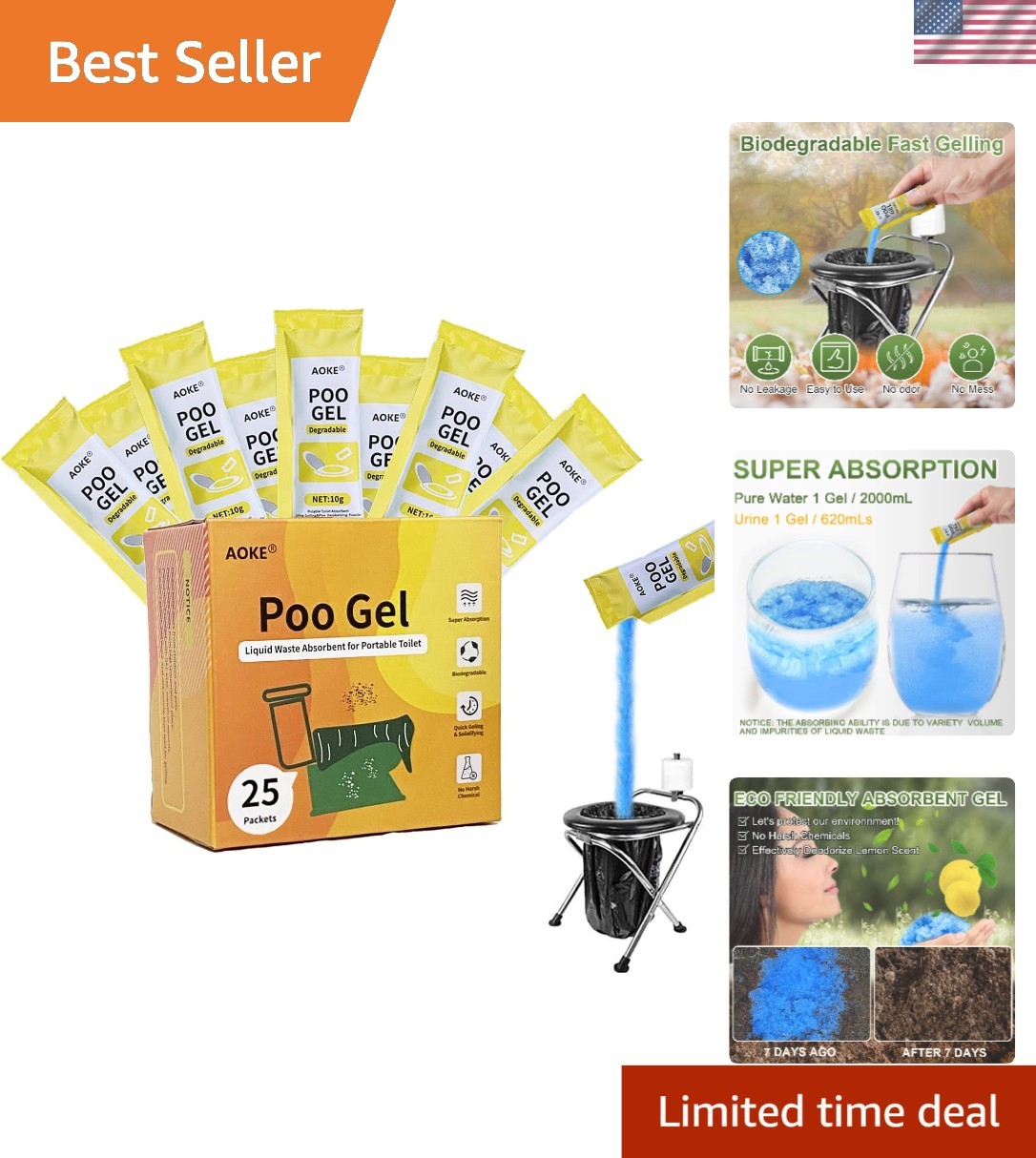 Lemon Scented Absorbent Gel for Portable Toilets – 25 Pack Outdoor Essential