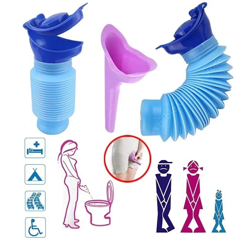 2 Pcs Portable Urinal Male Female Emergency Travel Camping Toilet Pee Bottle Kit