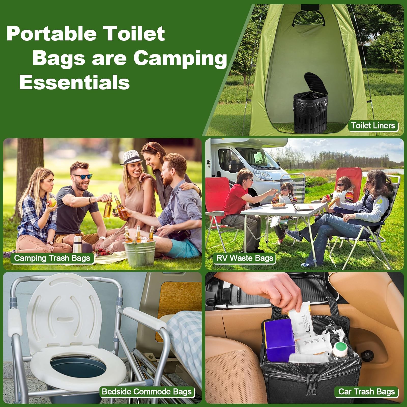60 Portable Toilet Bags with Poo Gel Set, 8 Gallon Camping Toilet Bags with A…