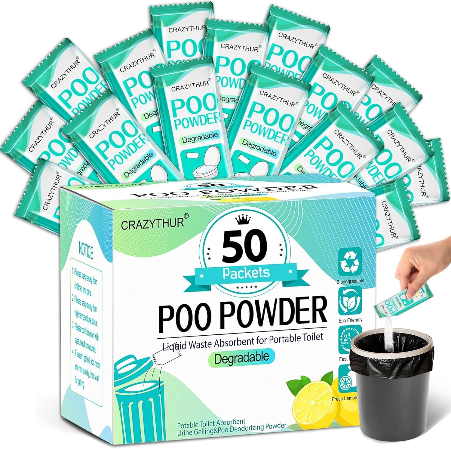 PortablePortable Toilet Gel, Poo Powder for Portable Toilet, Camping Toilet Gel