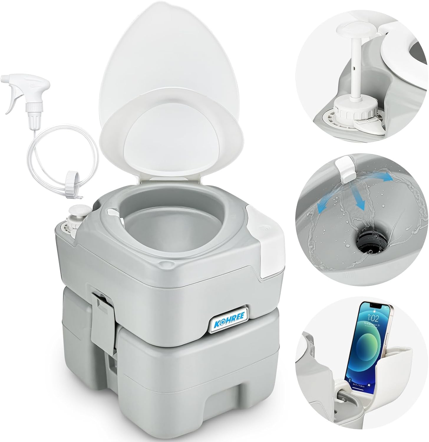 Porta Potty 5.3 Gal Kohree Camping Toilet Elongated Bowl