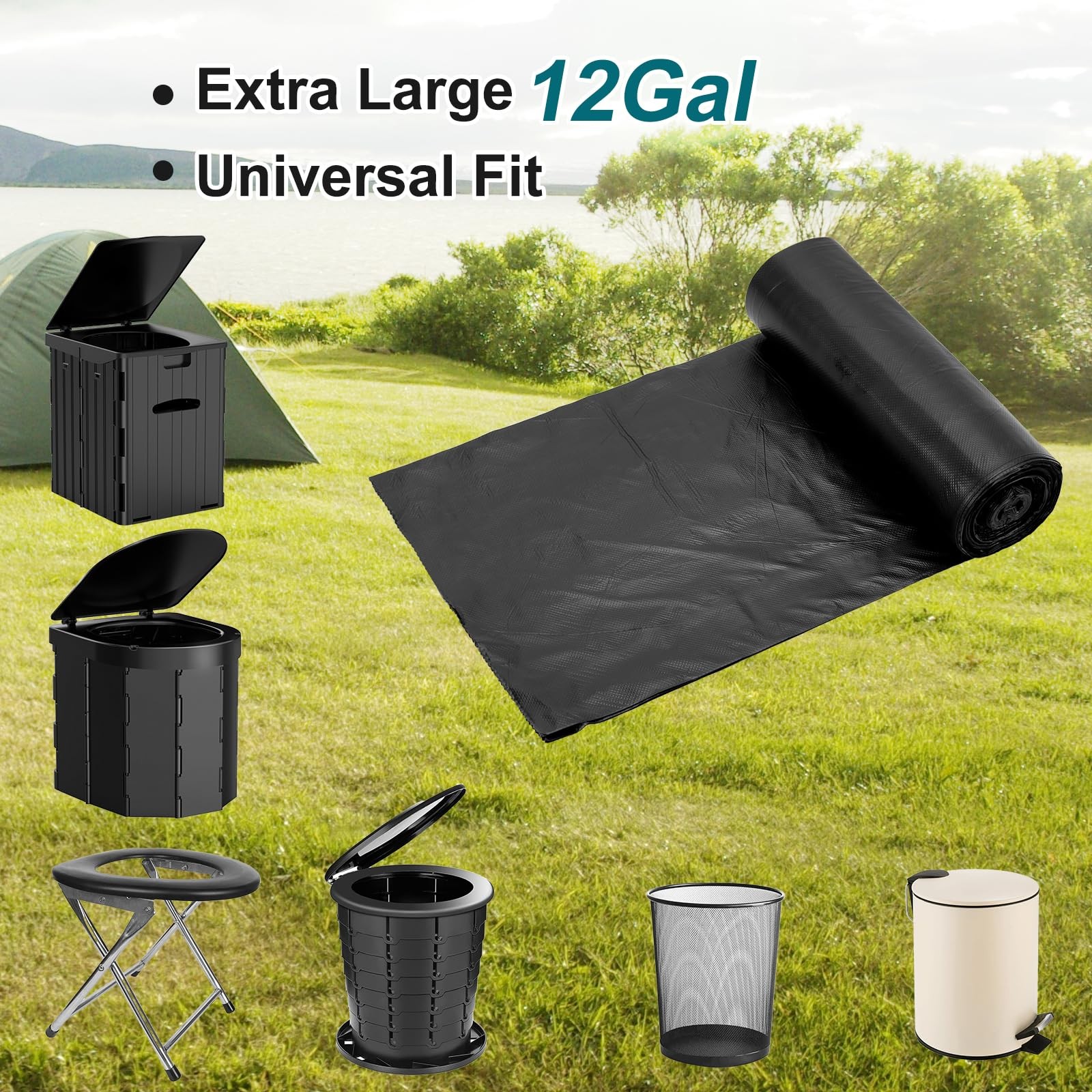 Portable Toilet Bags 80 Count 12 Gallon Heavy Duty Leakproof Camping Bucket Line