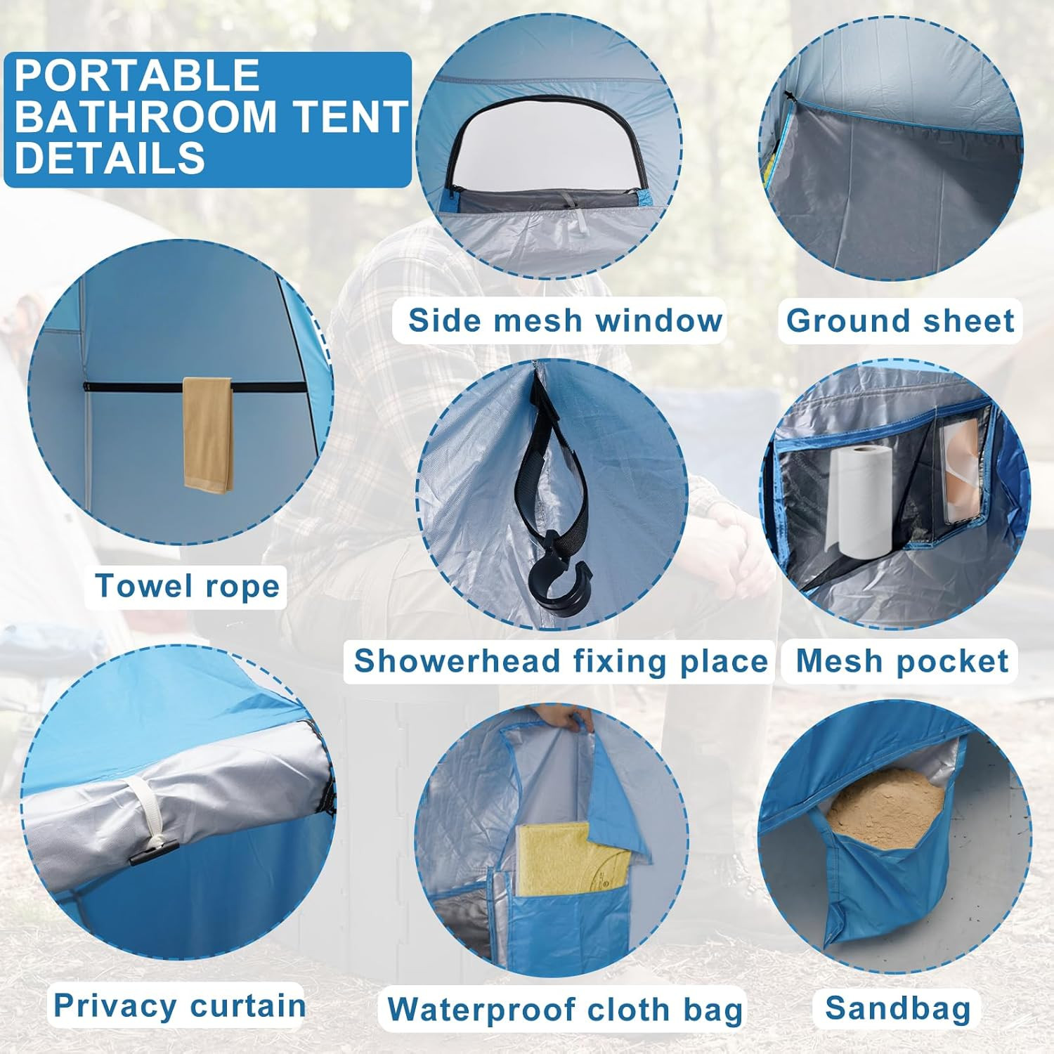 82.7-Inch Tall Shower Tent and Camping Toilet Kit,Easy-Setup Portable Toilet and