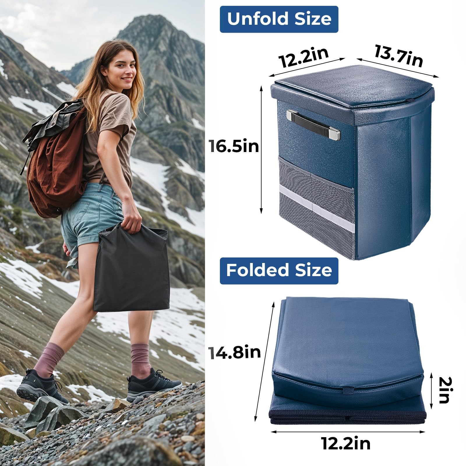 Blue 16.5 Inch Upgraded XL Tall Portable Camping Toilet Adults Travel Potty
