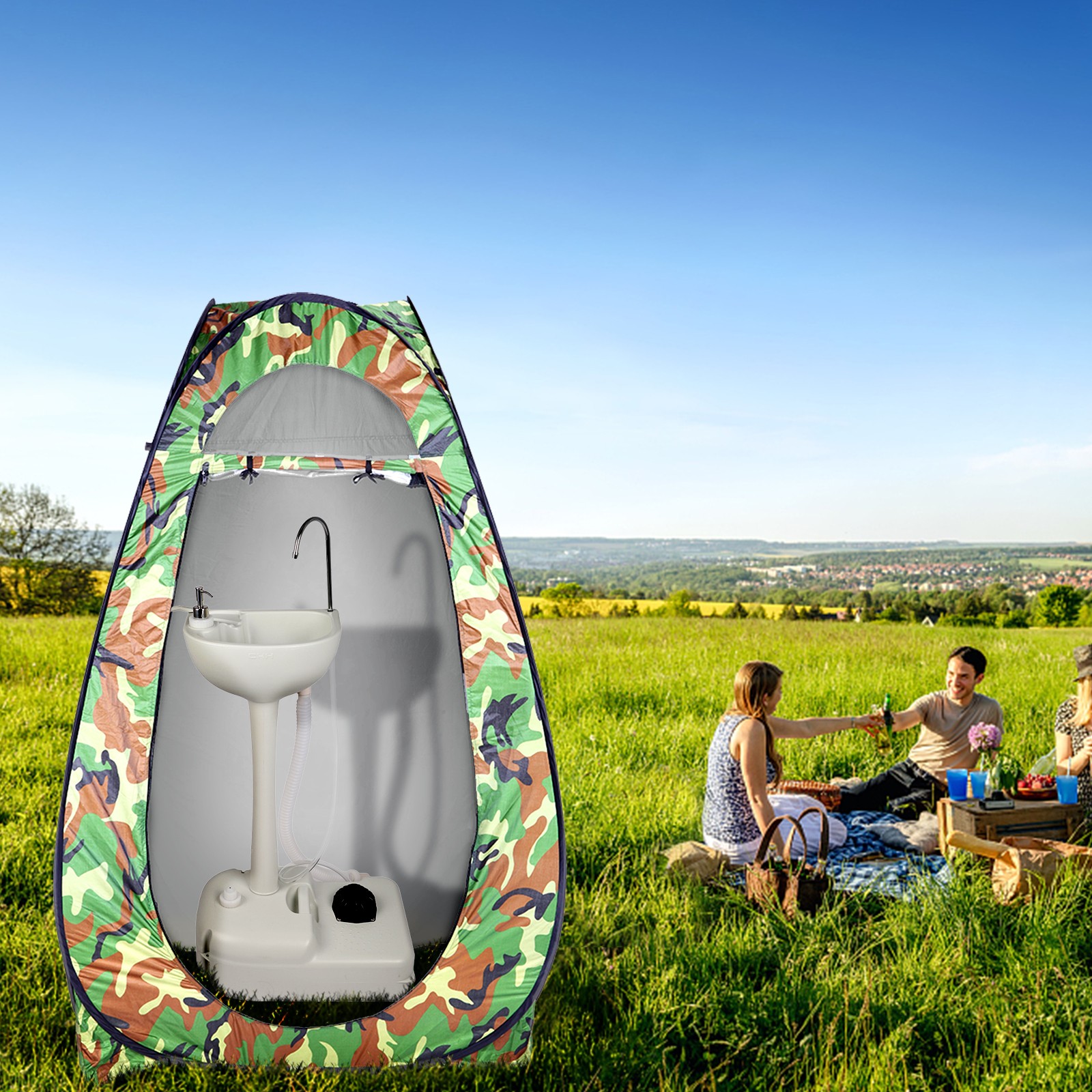 Portable Camping Sink Water Tank Wash Basin for Hiking RV Barber Kitchen Indoor