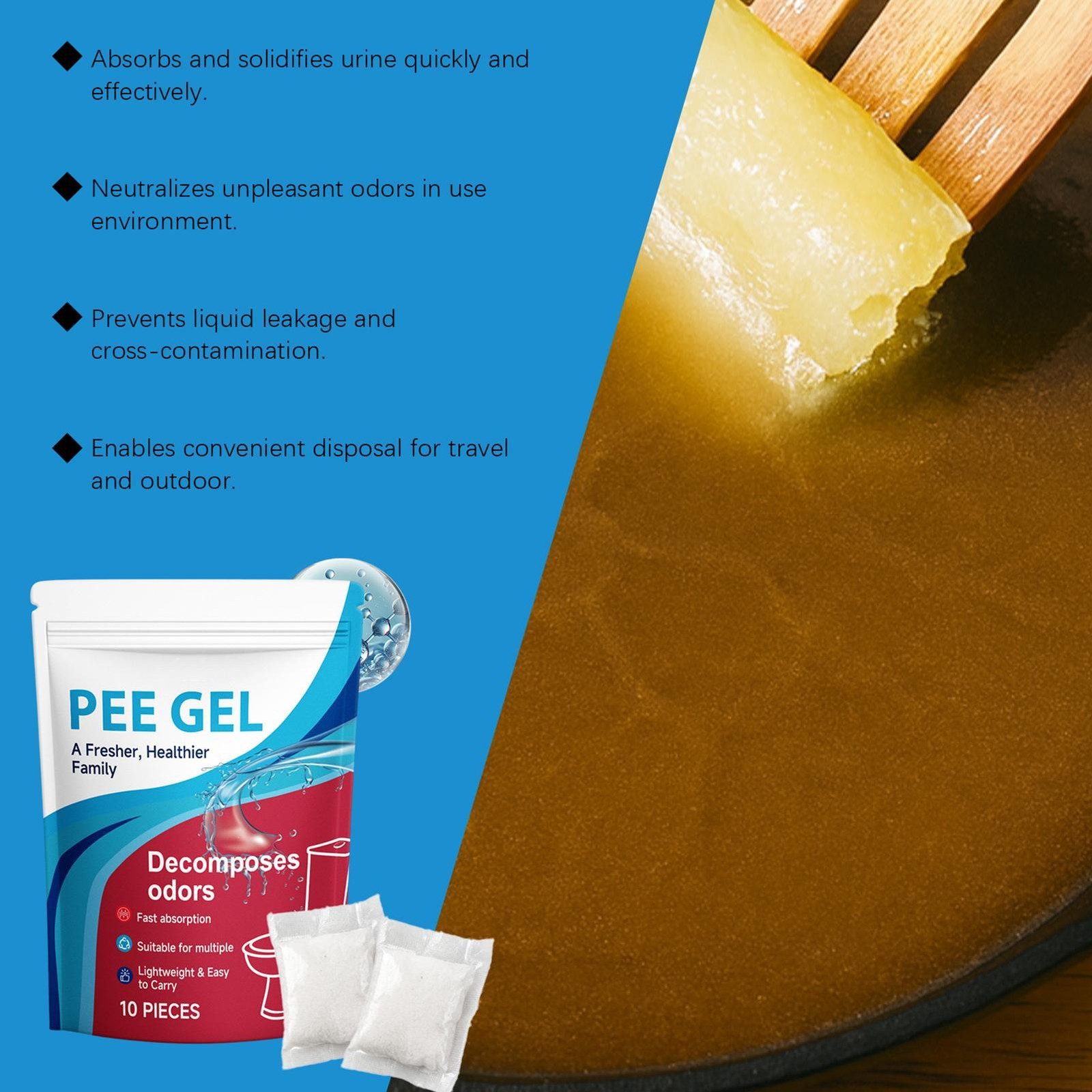 10pcs Portable Toilet Gel Urine Solidifier,Odor Neutralizer, Pee Absorbent Gel