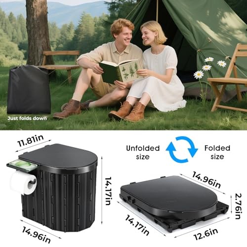 Portable Toilet for Adults, Foldable Plastic Toilet, with Lid and Black-14.96