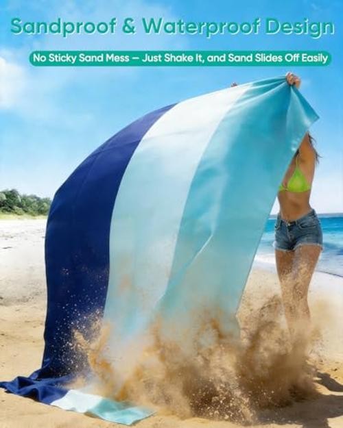 Beach Blanket Sandproof Waterproof, 79″×83″ Extra Large Beach Mat, Sand-Free &