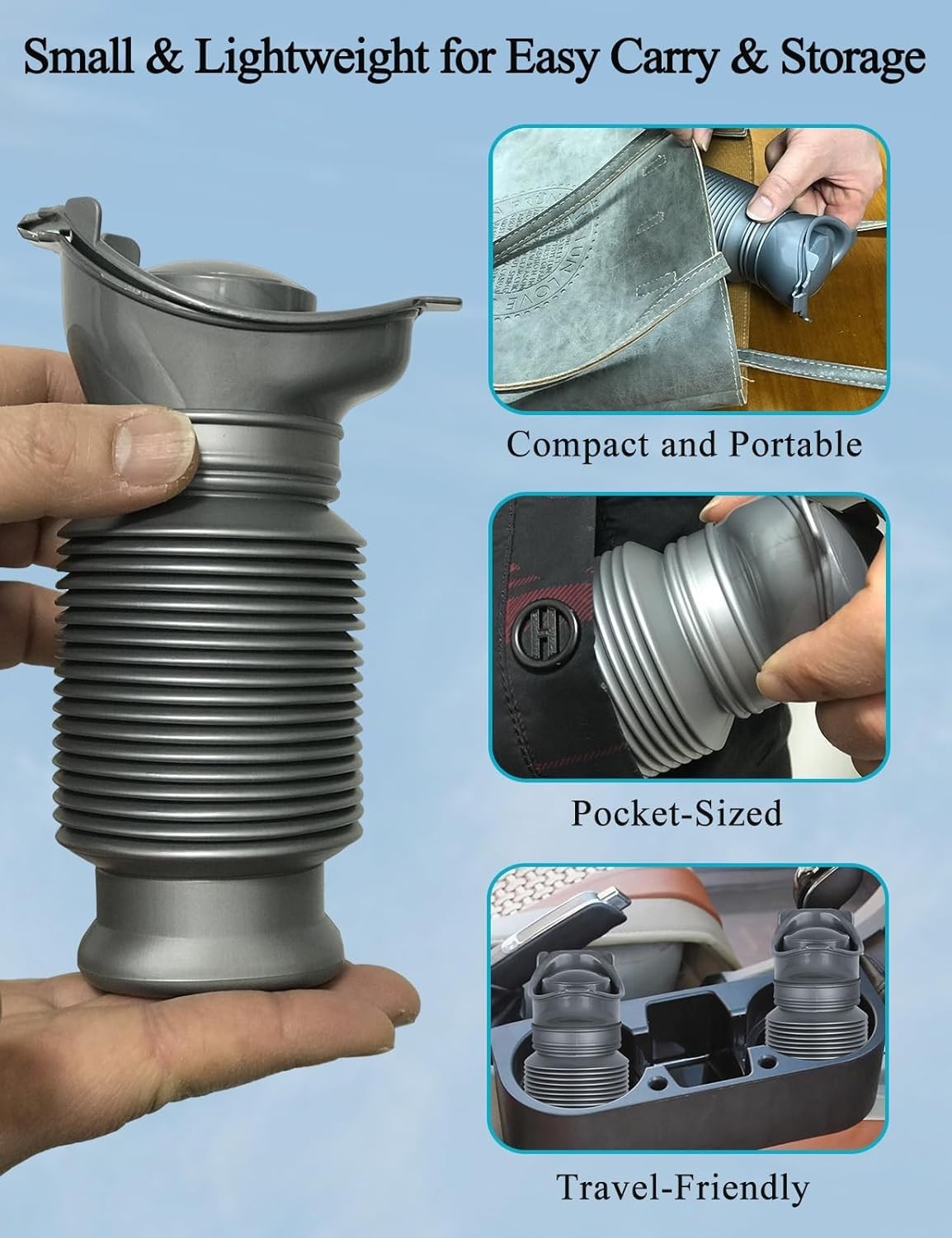 2-PC 750Ml Leakproof Collapsible Pee Sport Pee Bottle for Men, Reusable Travel U