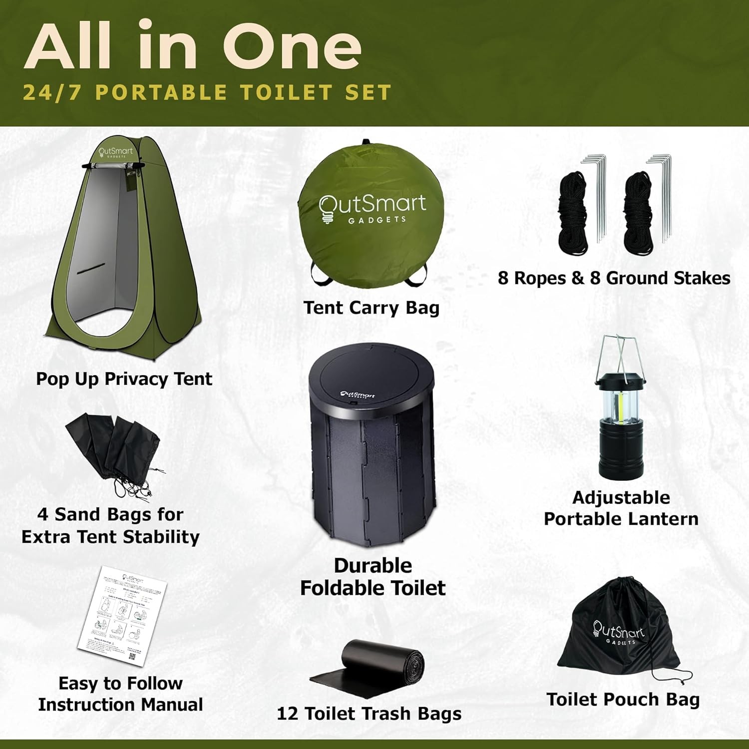 Camping Toilet Set Folding XL Privacy Tent Carry