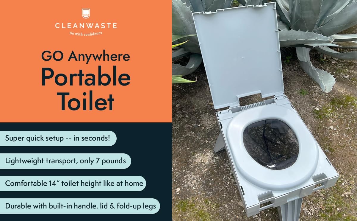 Cleanwaste GO Anywhere Portable Folding Toilet – Plus Bonus Original Wag Bag