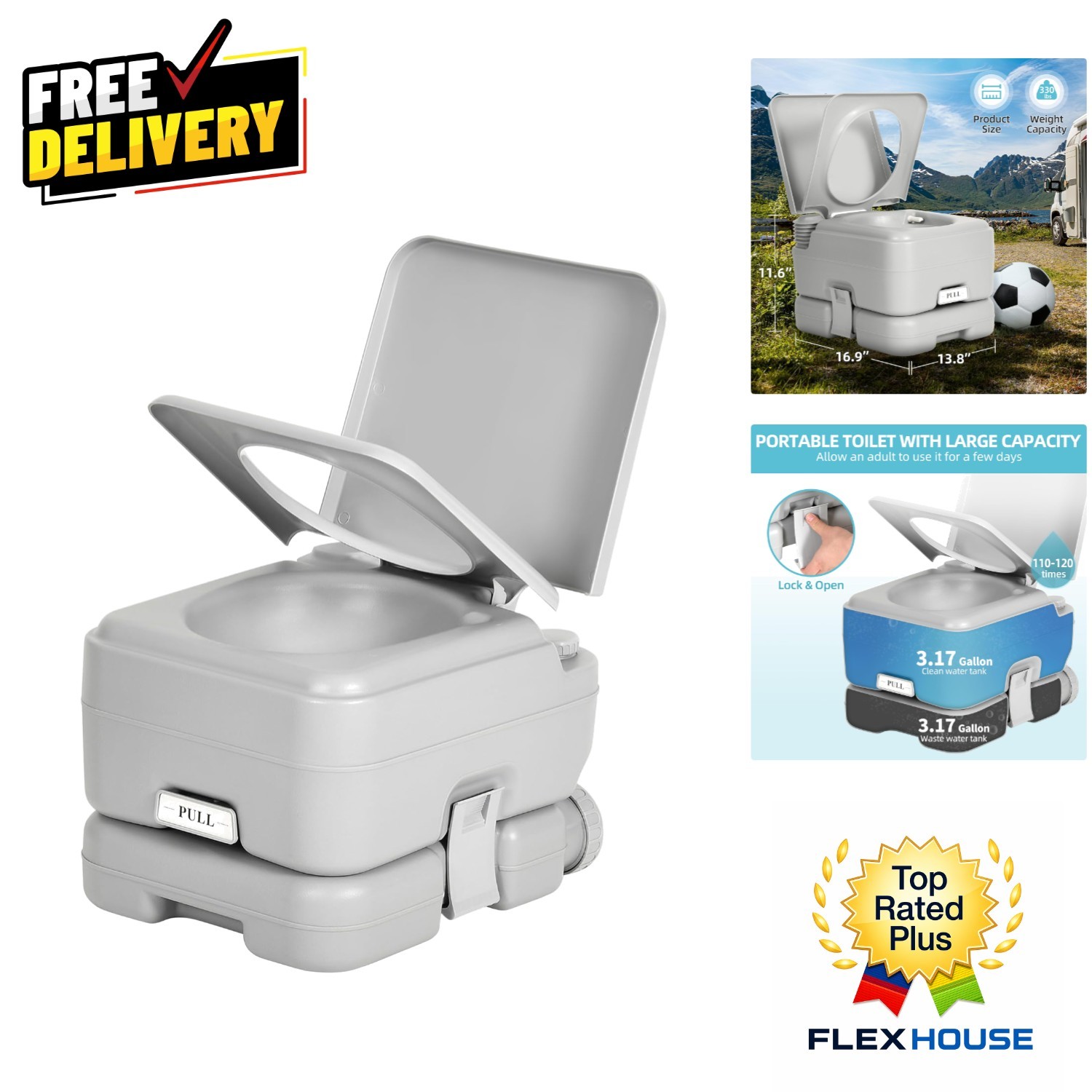Multi-Purpose Portable Toilet with Press Pump – Ideal for Travel, Camping & More