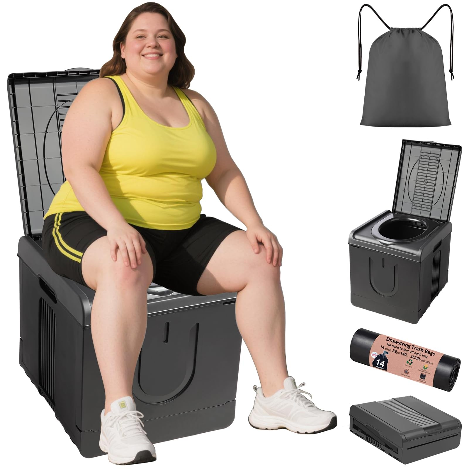 XXL Portable Toilet Camping Toilets for Car Indoor Outdoor Commode Foldable T…