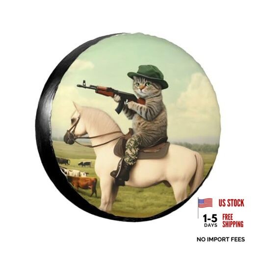 Spare Tire Cover for Rv SUV Trailer Truck 15 inch Funny Cat Hunting
