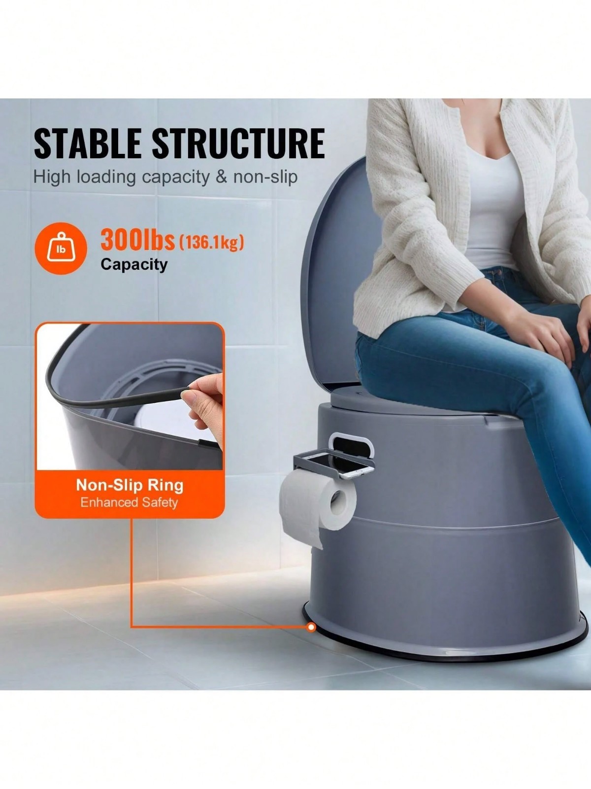 Portable Camping Toilet 1.3 Gal Bucket Paper Holder 300lb