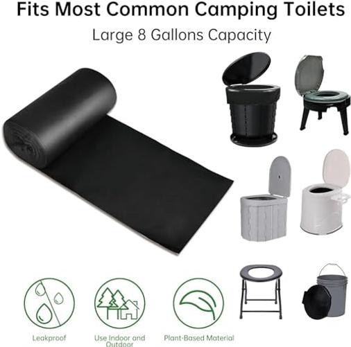25/50 / 75 Pcs Portable Camping Toilet Bags,5 Gallon Compostable Toilet 3 Rolls