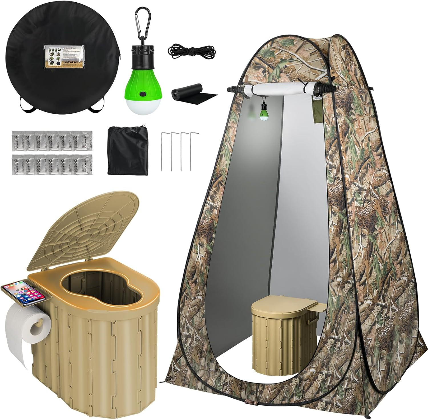 Portable Camping Toilet with Pop-Up Privacy Tent, 12-Inch Toilet Seat, Outdoor P