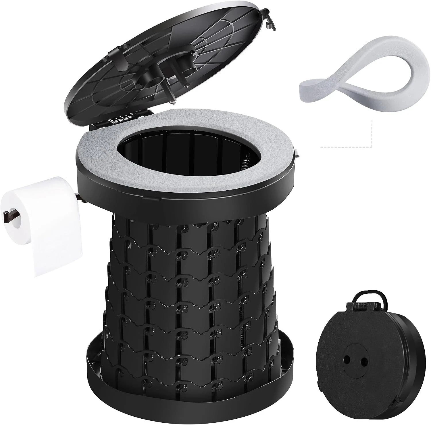 Comfortable Foldable Camping Toilet – Charcoal Black with User-Friendly Features